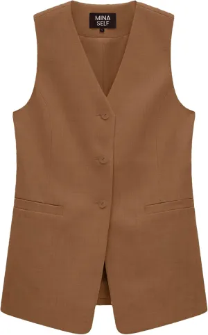 2025 Women's Summer Linen Vest Blazer Long Y2K Lightweight Fully-Lined V-Neck Fashion Casual Jackets Tops Pockets