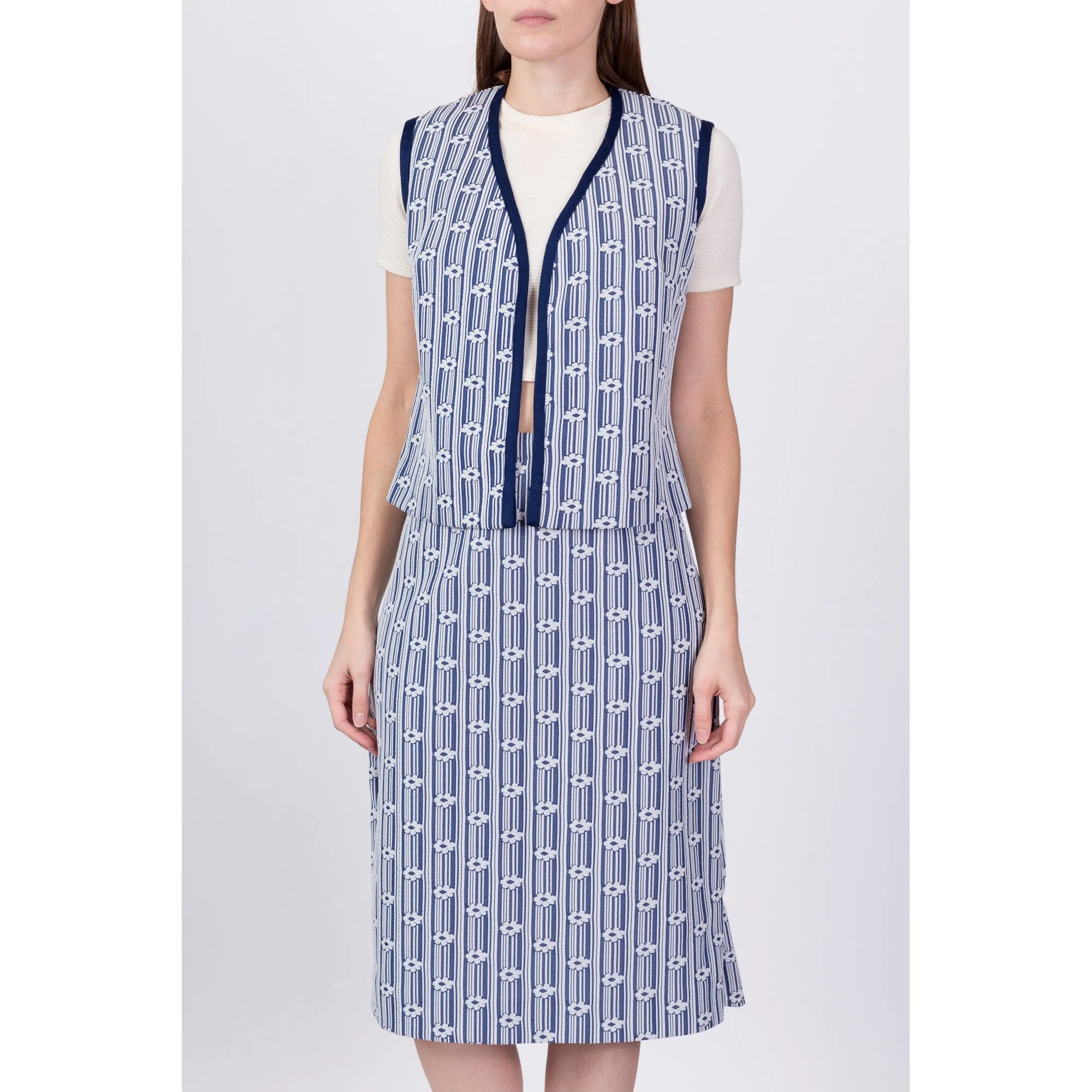 70s Mod Floral Striped Two Piece Set - Medium