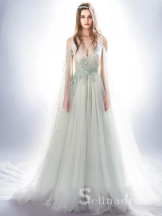 A-line Prom Dresses Long Cheap Modest V neck Prom Dress Evening Dresses SED094