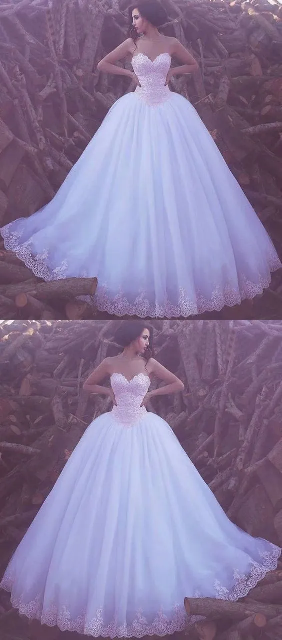 A-line Sweetheart Lace Prom Dresses Tulle Ivory Long Evening Dress Wedding Dress SED313