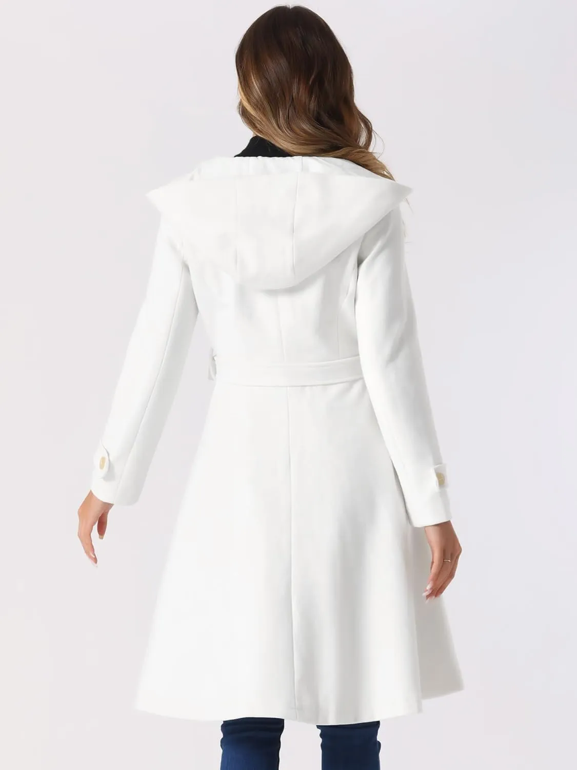 Allegra K Winter Coat for Women's Single Breasted Hooded Trench Coat Long Sleeve Overcoat with Pockets