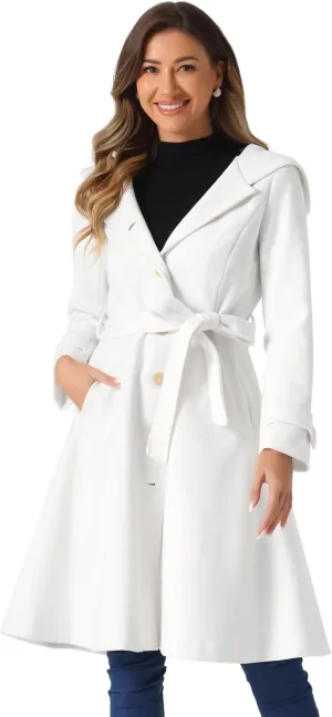 Allegra K Winter Coat for Women's Single Breasted Hooded Trench Coat Long Sleeve Overcoat with Pockets