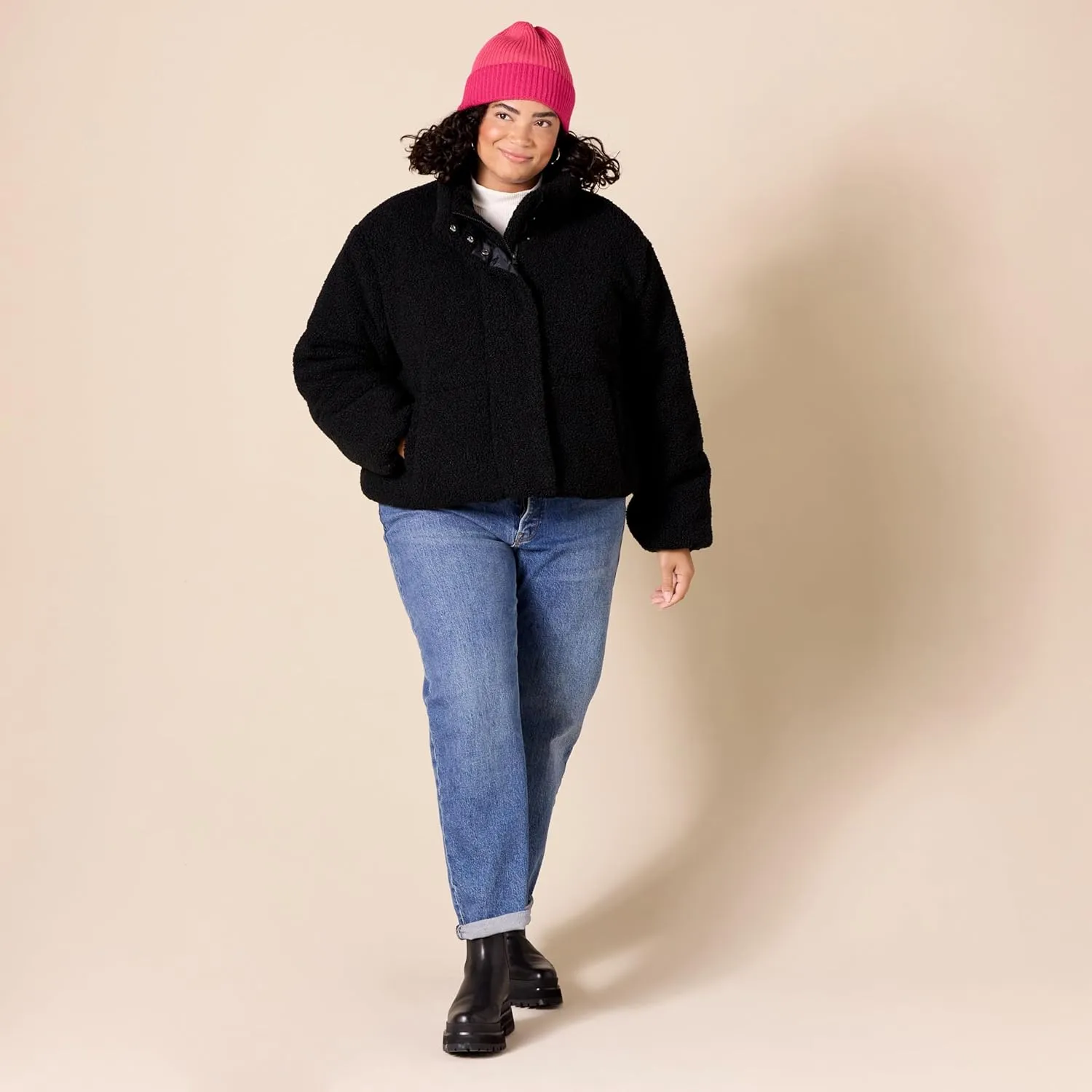 Amazon Essentials Women's Cropped Full-Zip Puffer Jacket (Quilted Matte or Sherpa Fleece)