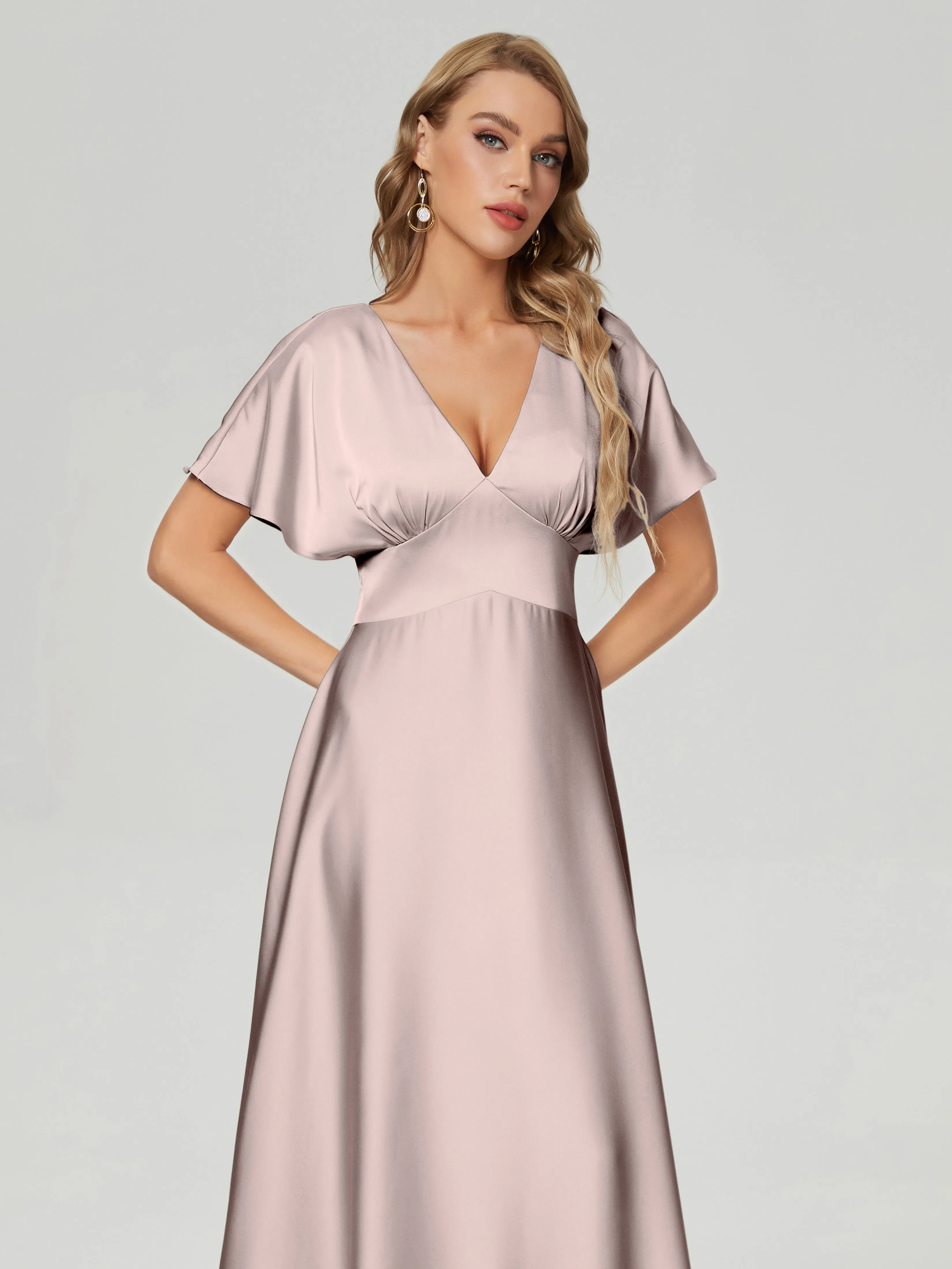 Ariah Modest Cap Sleeves Soft Satin Dresses