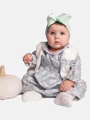 Baby Girl Leya Collection Dress with Fur Vest  - Mint & White
