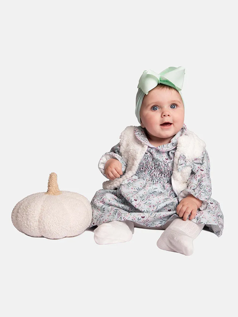 Baby Girl Leya Collection Dress with Fur Vest  - Mint & White