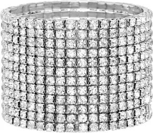 Badgley Mischka Women's Bracelet - 12 Strand Wide Crystal Studded Bridal Statement Stretch Wristband Cuff Wrap