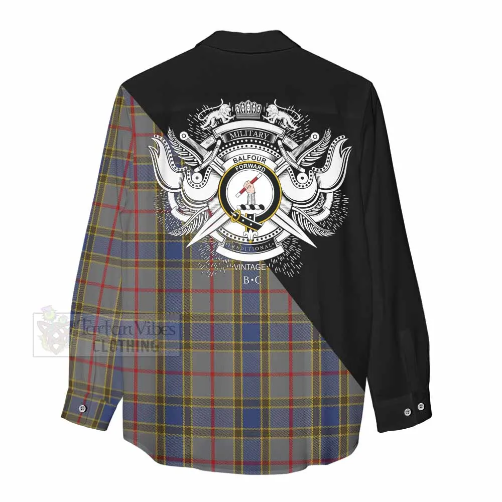 Balfour Tartan Women's Casual Shirt with Family Crest and Military Logo Style