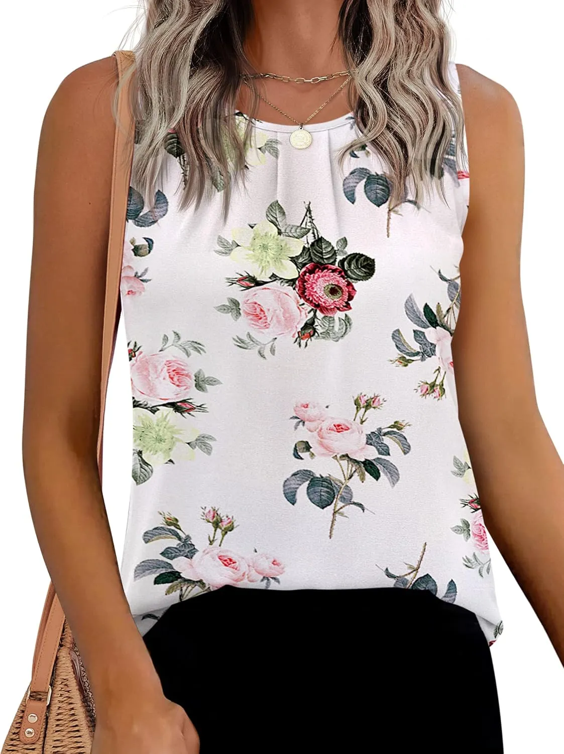 Beyove Womens Chiffon Tank Tops Crewneck Loose Fit Basic Casual Summer Sleeveless Shirts Blouse