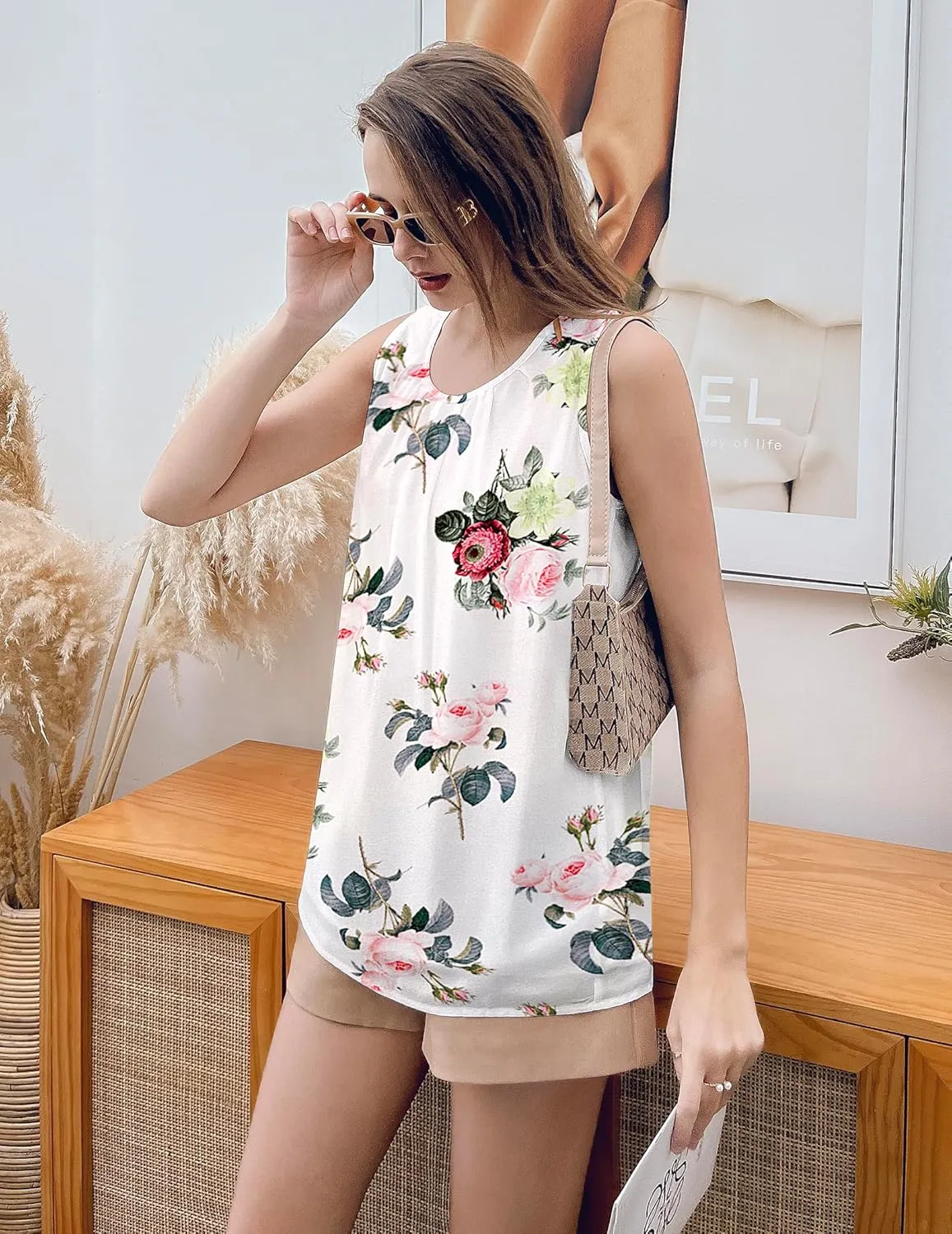 Beyove Womens Chiffon Tank Tops Crewneck Loose Fit Basic Casual Summer Sleeveless Shirts Blouse