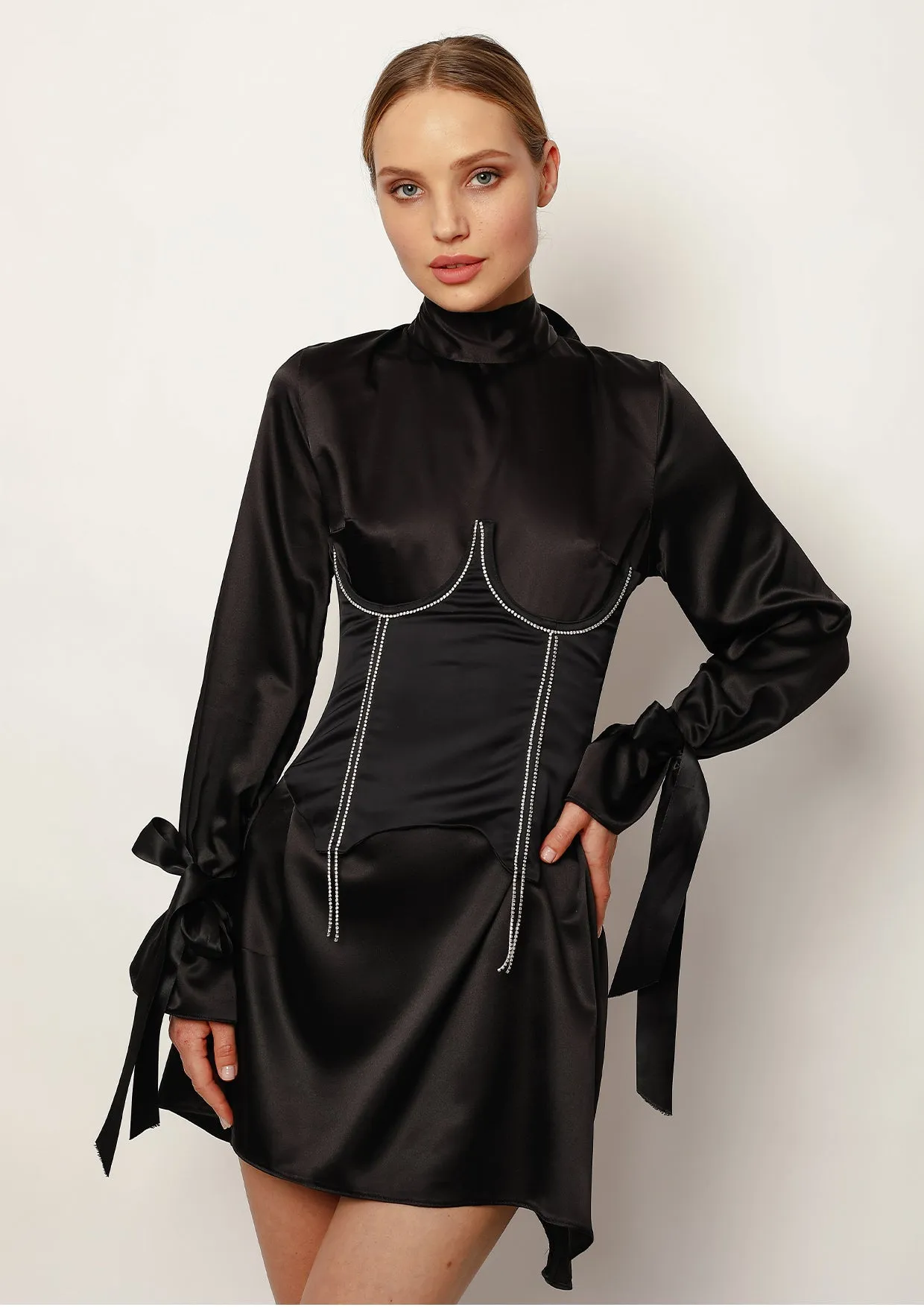 Black Pearl Satin Mini Dress