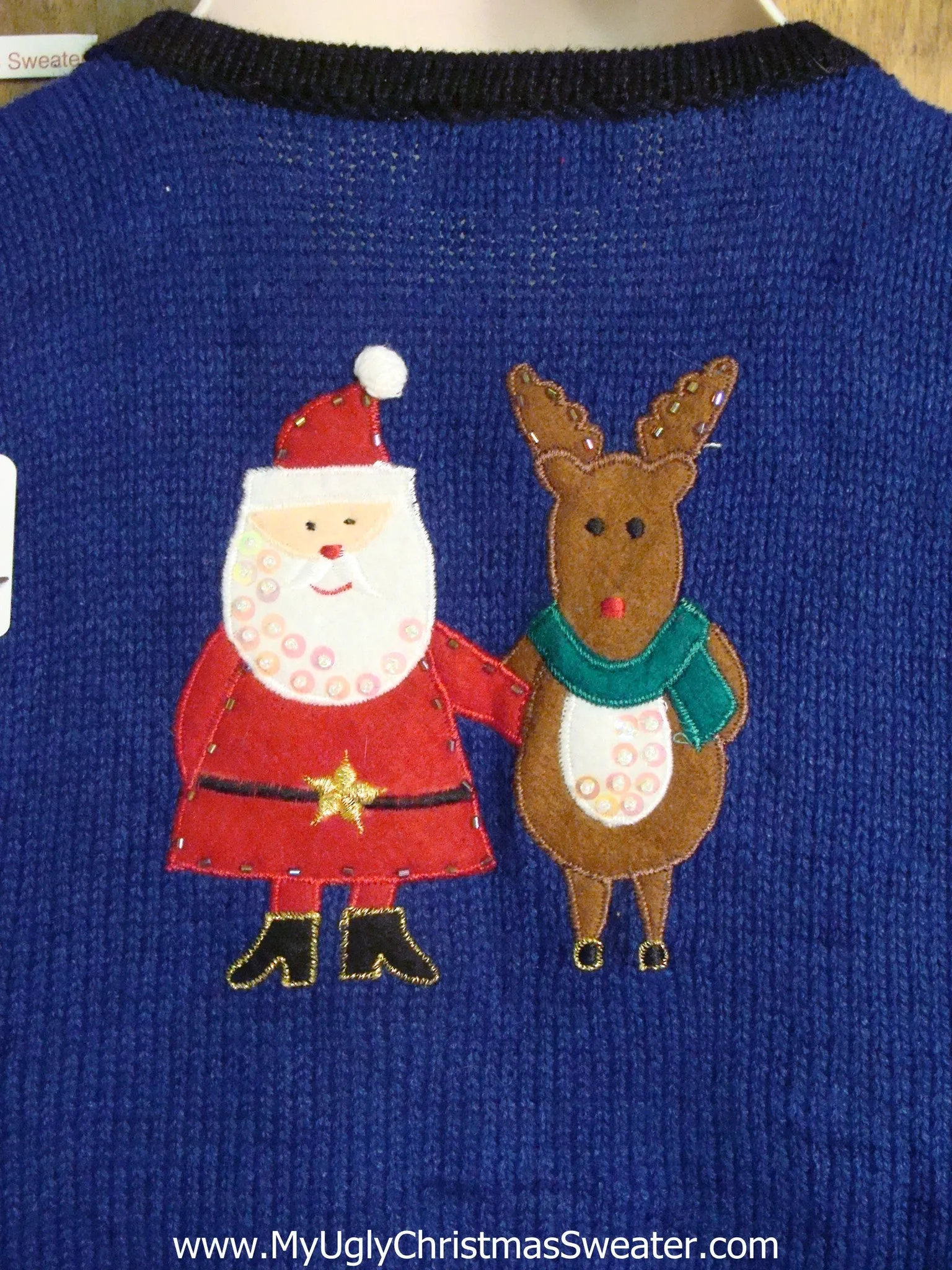 Blue Santa and Reindeer 2sided Ugly Christmas Sweater Vest
