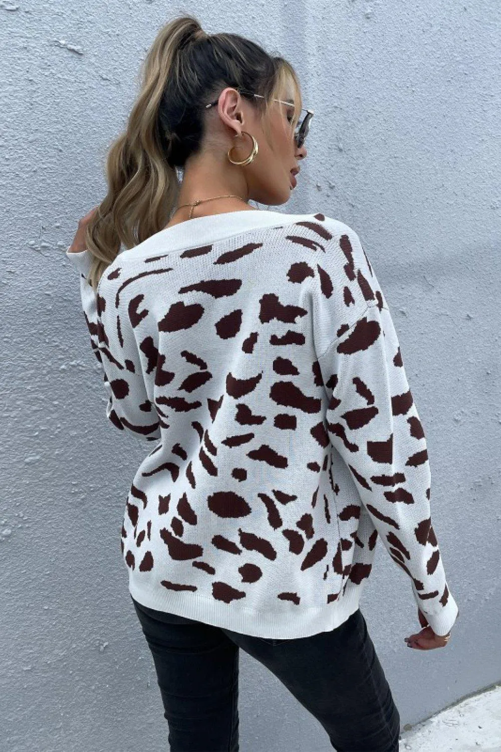 Blue Zone Planet |  Animal Print Button Front Sweater Cardigan