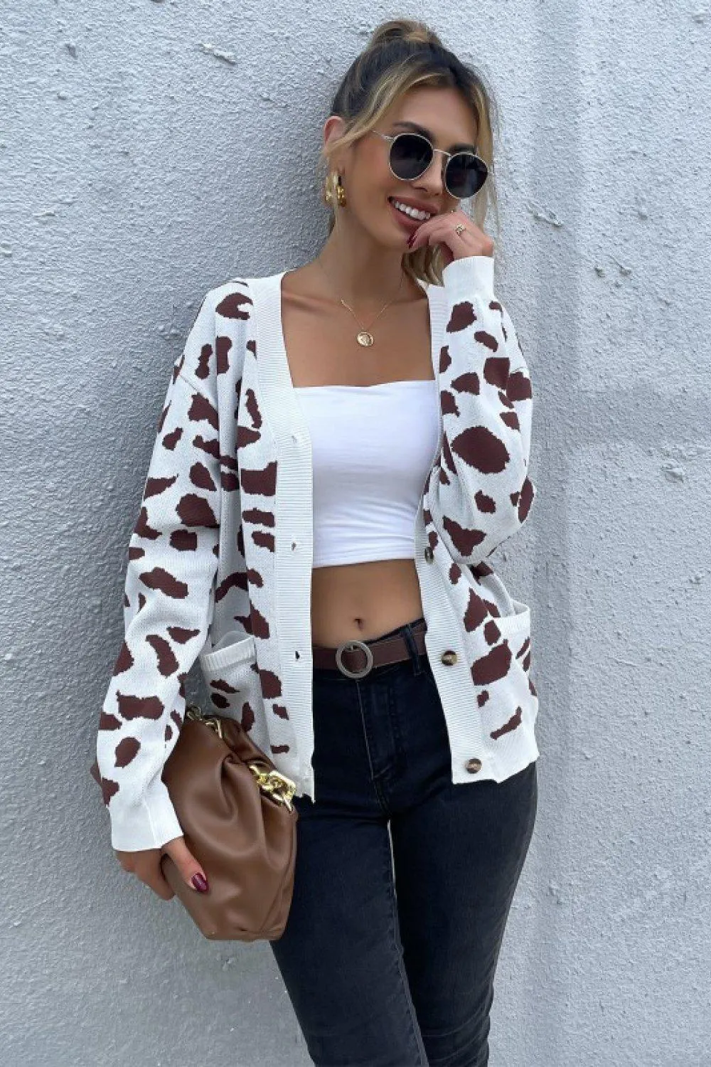 Blue Zone Planet |  Animal Print Button Front Sweater Cardigan