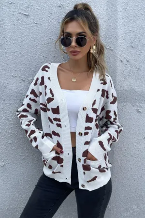 Blue Zone Planet |  Animal Print Button Front Sweater Cardigan