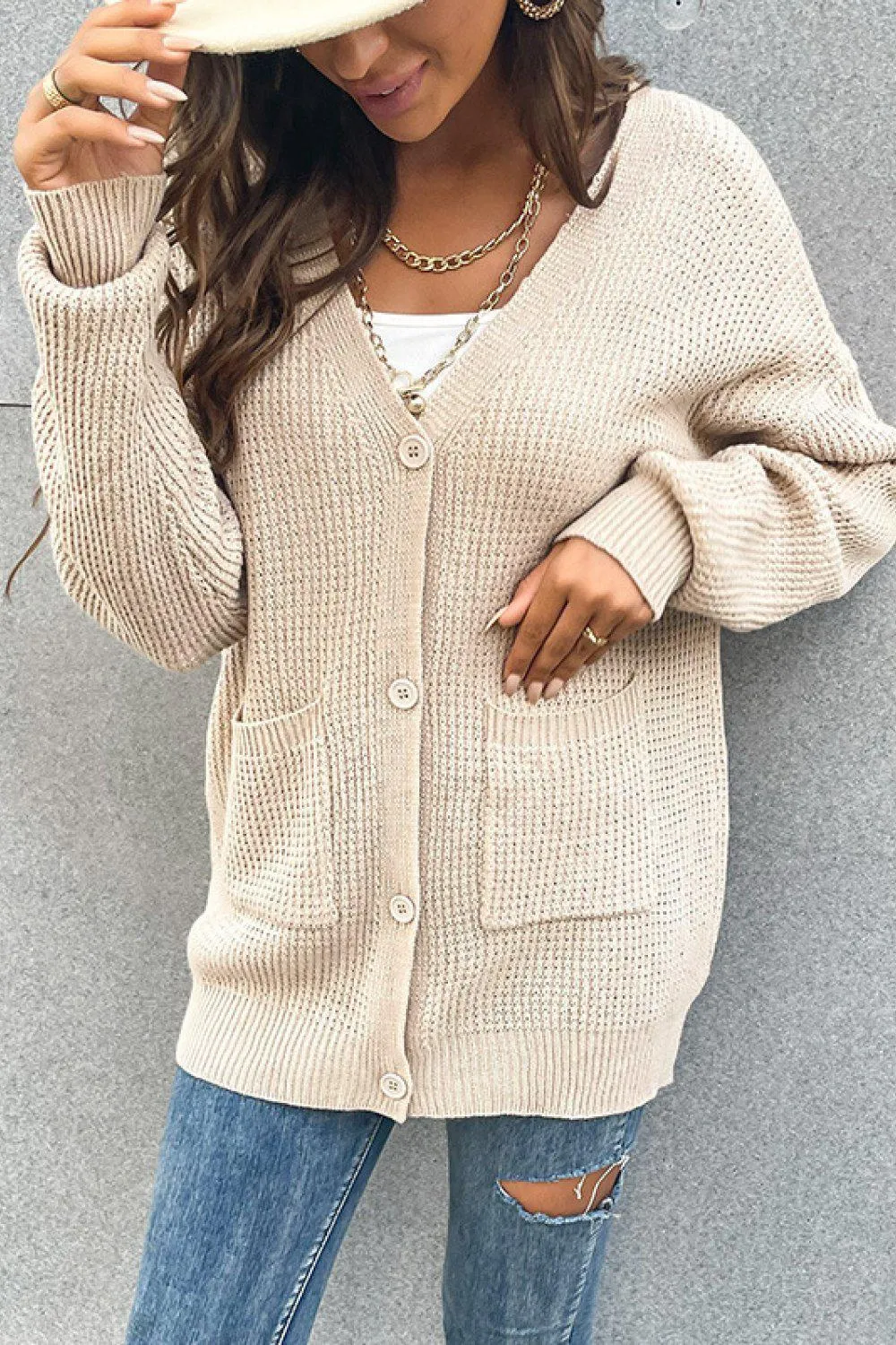 Blue Zone Planet |  Button Front Drop Shoulder Waffle Cardigan