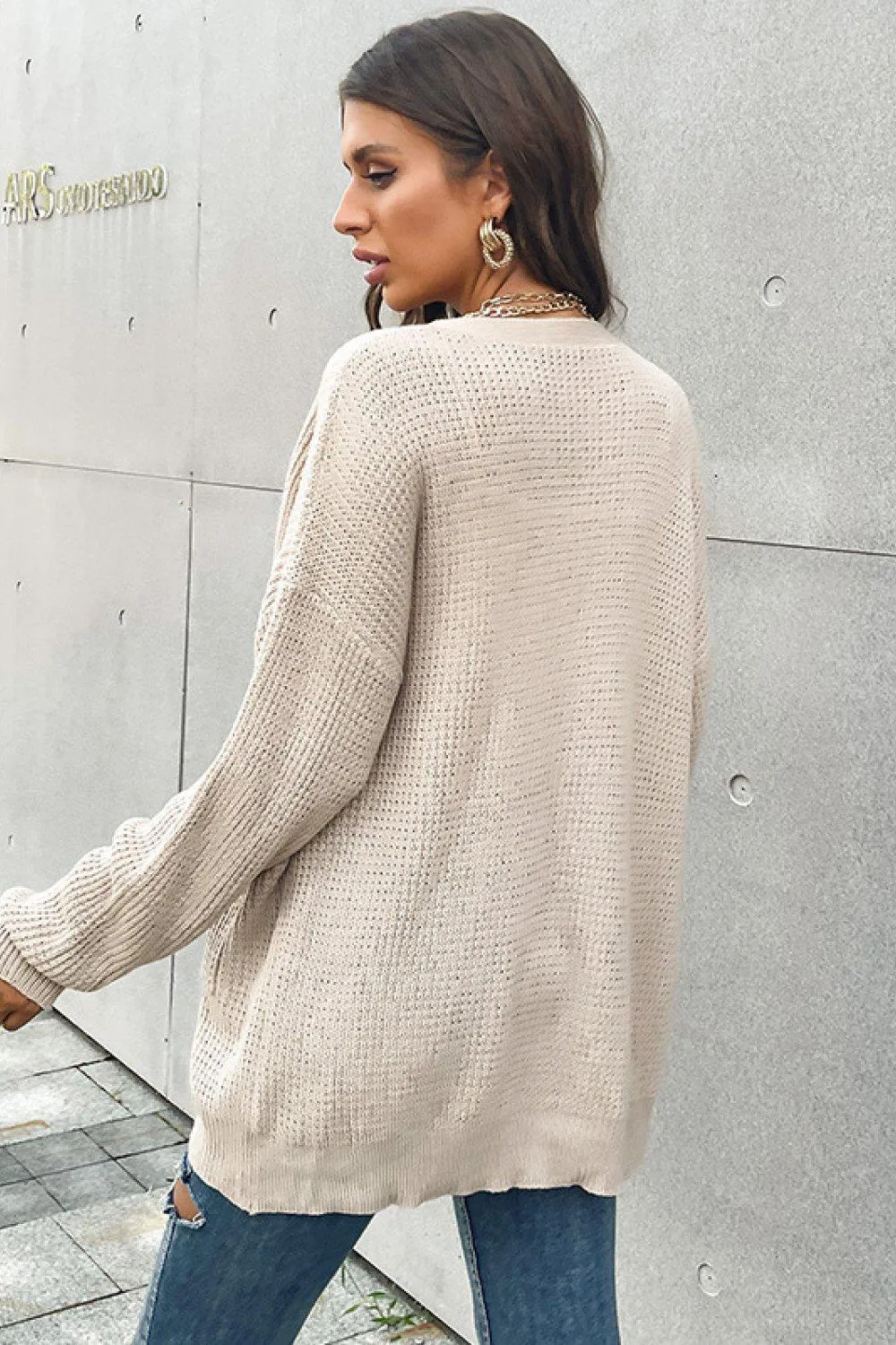 Blue Zone Planet |  Button Front Drop Shoulder Waffle Cardigan