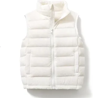 Boys Girls Lightweight Down Vest, Winter Warm Zip Up Sleeveless Vest, Water-Resistant Packable Puffer Jacket