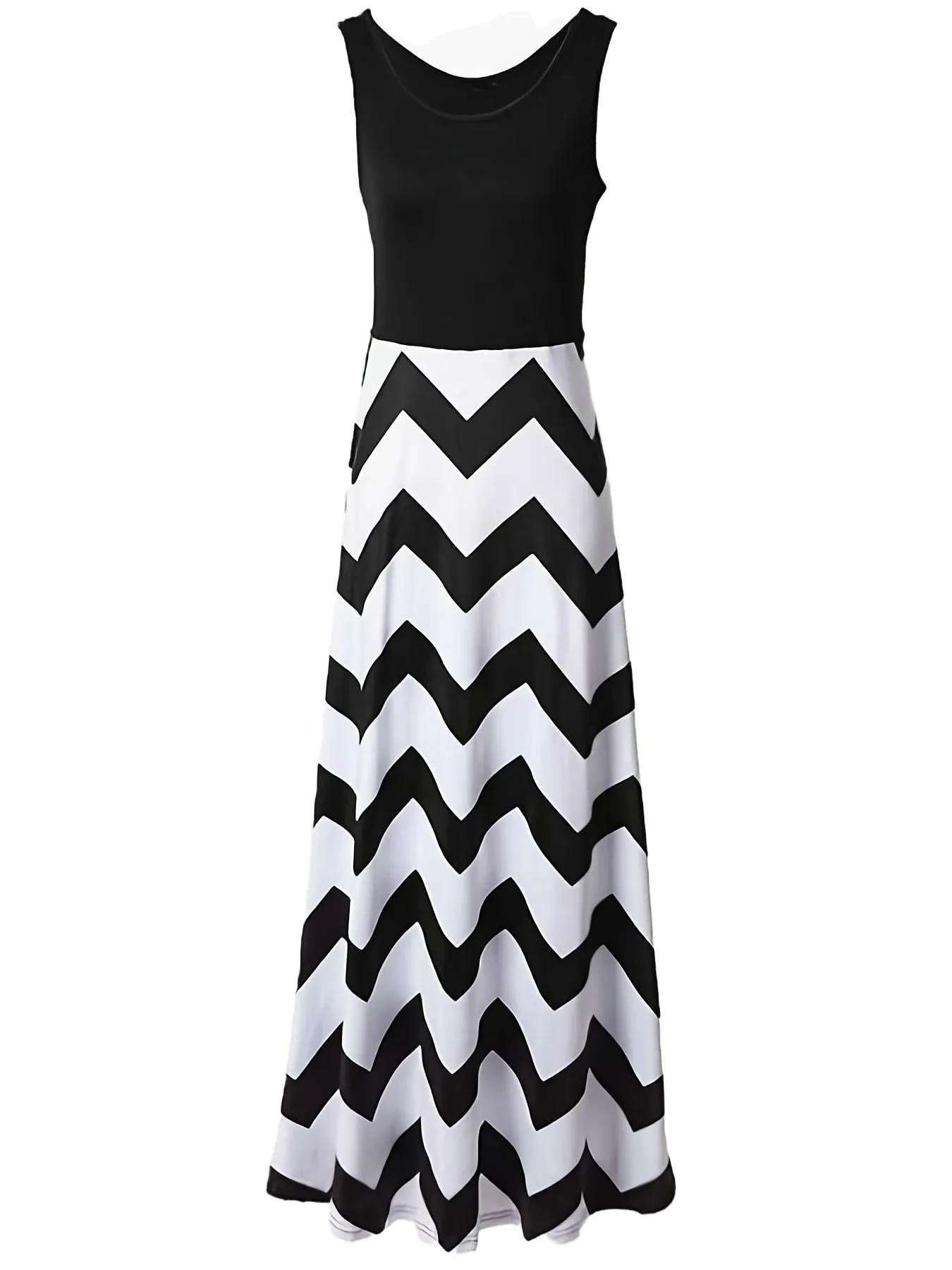 Casual Striped Sleeveless Maxi 
 Crew Neck Vest Dress, Casual Every Day Dress