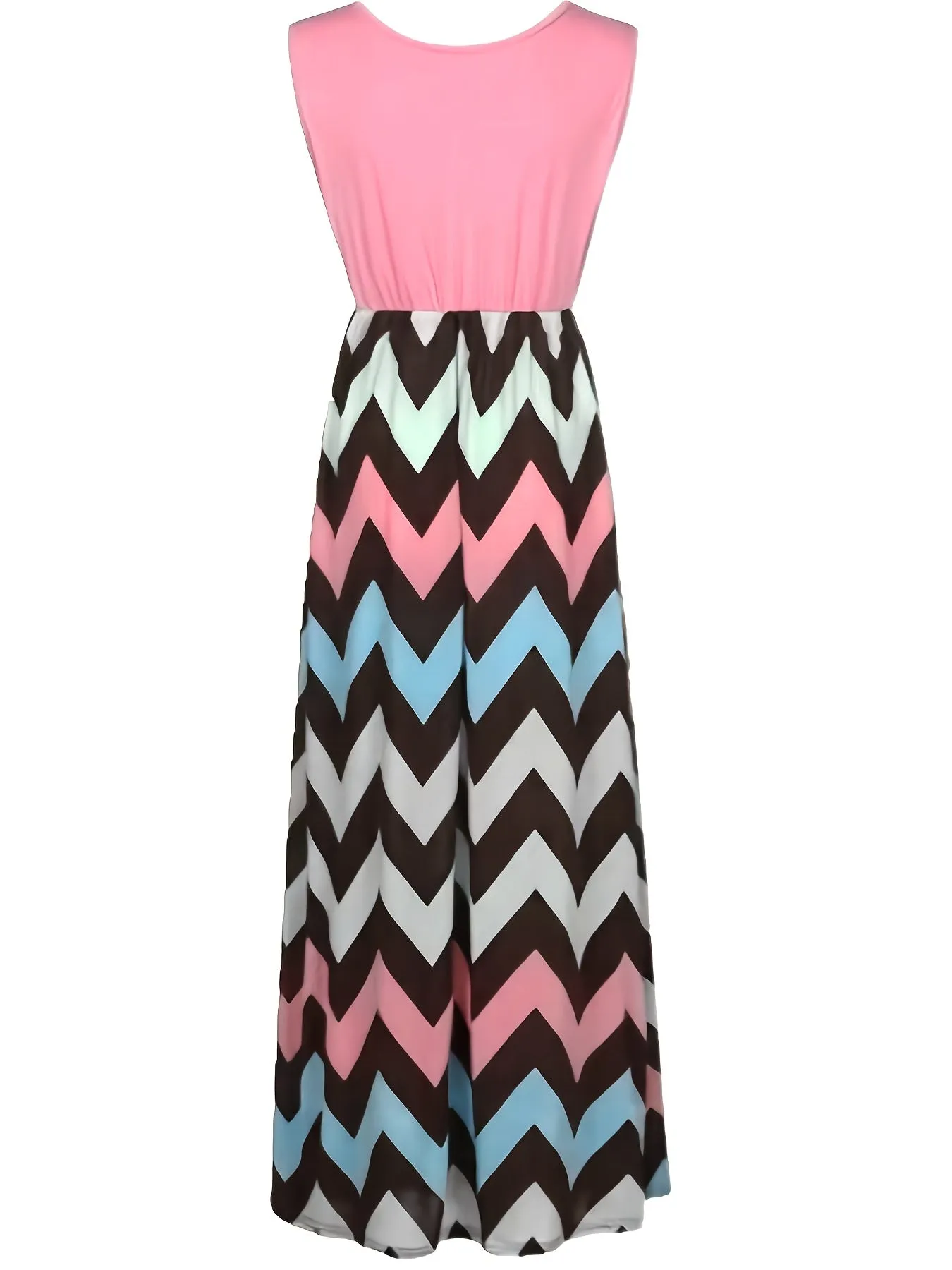 Casual Striped Sleeveless Maxi 
 Crew Neck Vest Dress, Casual Every Day Dress