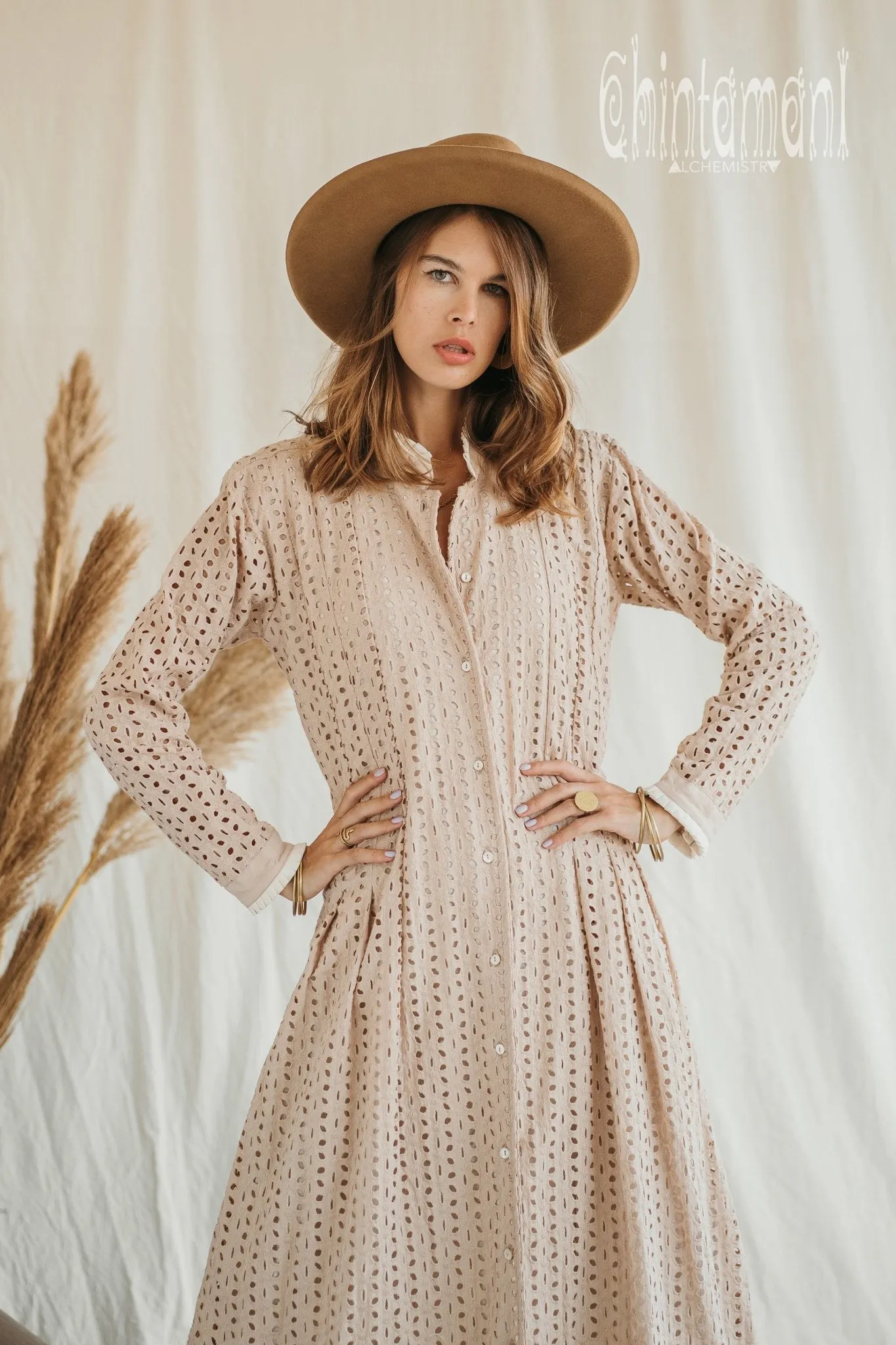 Certified Organic Cotton Maxi Shirt Dress / Beige