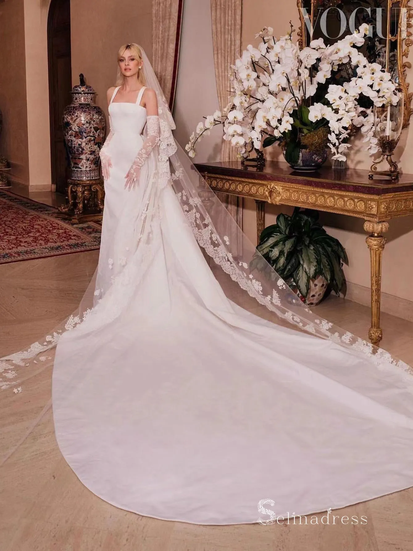 Chic Sheath/Column Straps Satin White Cheap Wedding Dresses HKL0147