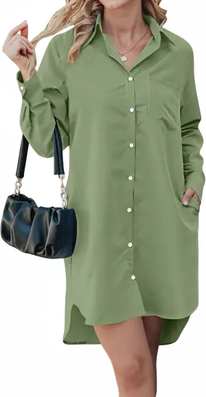 Choichic Button Down Shirt Dress for Women with Pockets Collared Long Sleeve Tunics Blouse Tops
