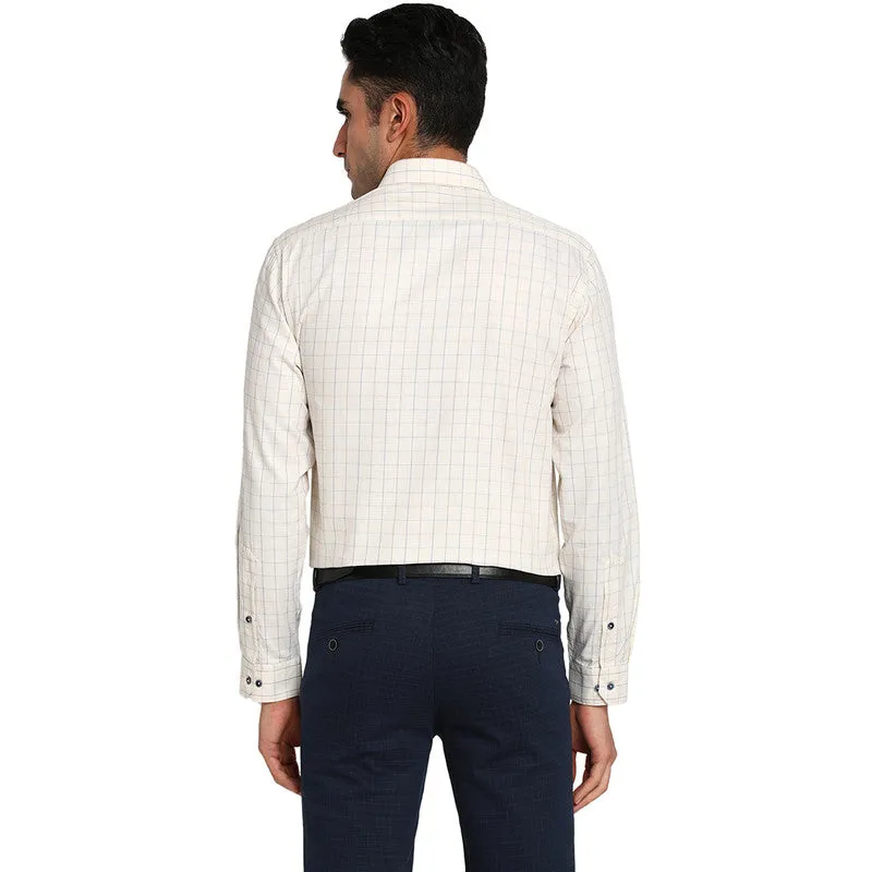 Cotton Off White Regular Fit Checked Formal Shirt