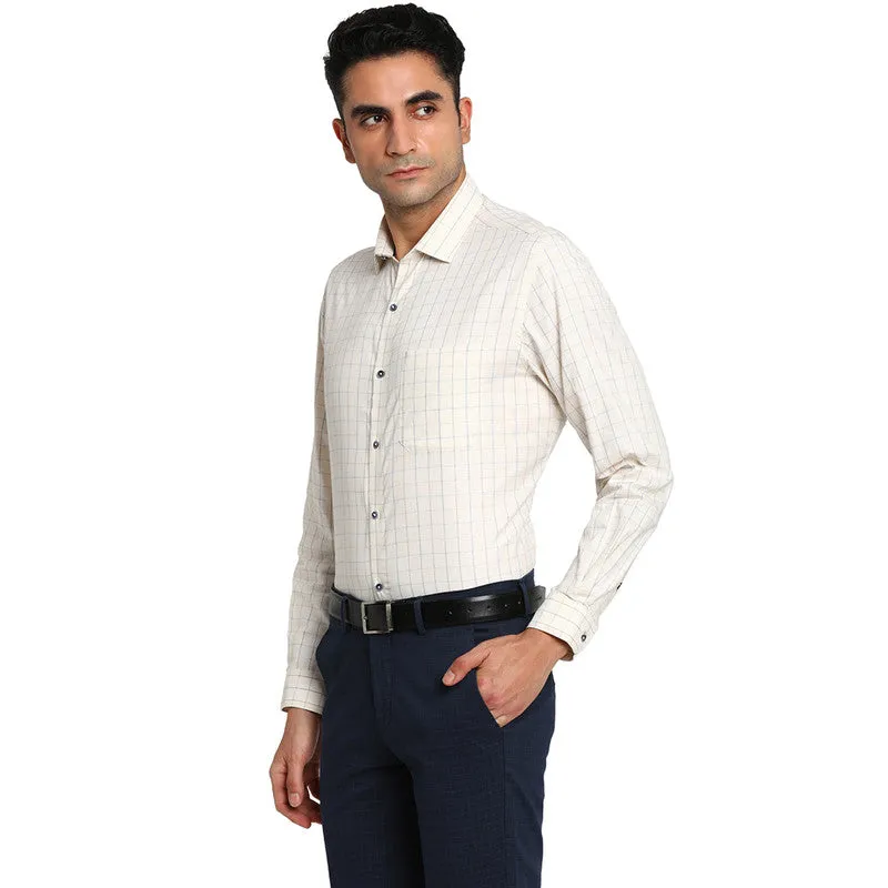 Cotton Off White Regular Fit Checked Formal Shirt
