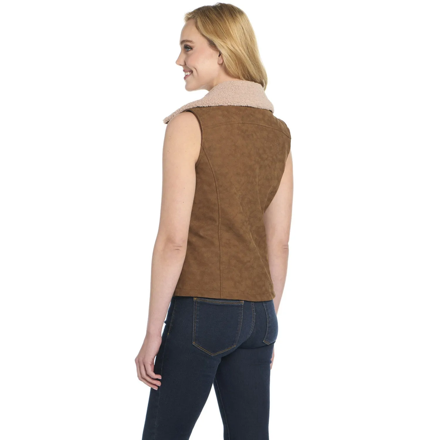 Cripple Creek Womens Distressed Aviator Zip Havana Brown PVC Faux Leather Vest