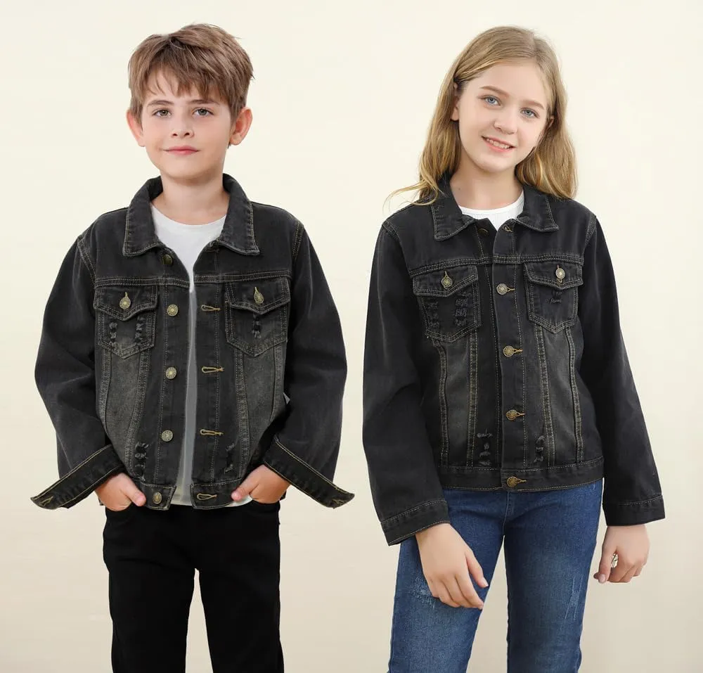Cromoncent 2 Pieces Kids Classic Denim Jacket for Boys Girls