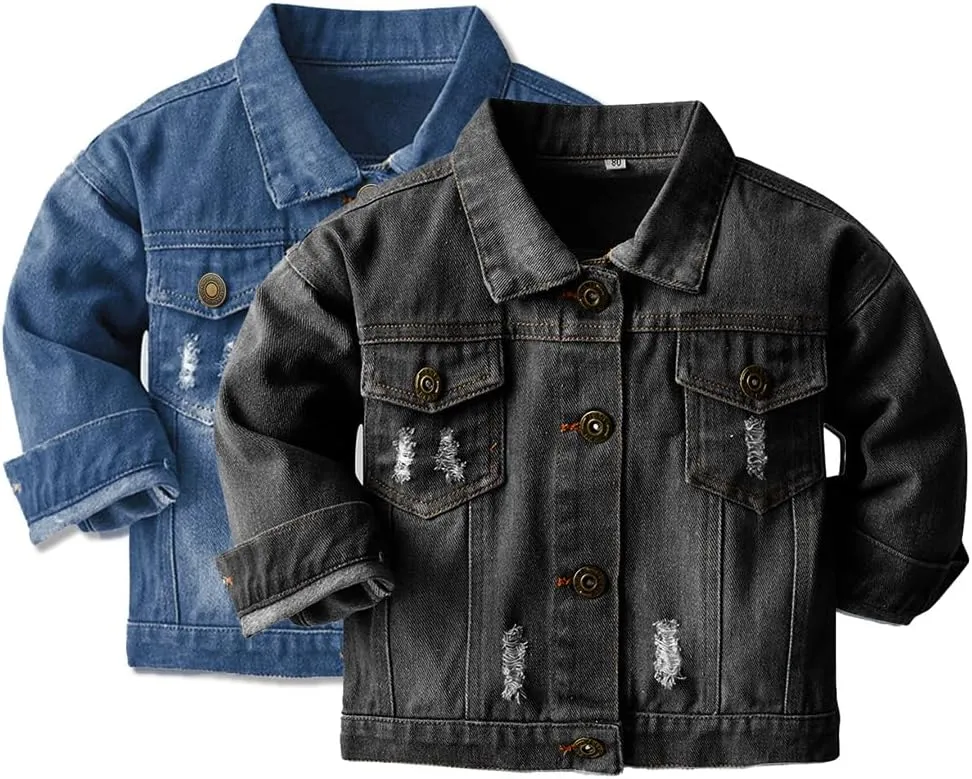 Cromoncent 2 Pieces Kids Classic Denim Jacket for Boys Girls