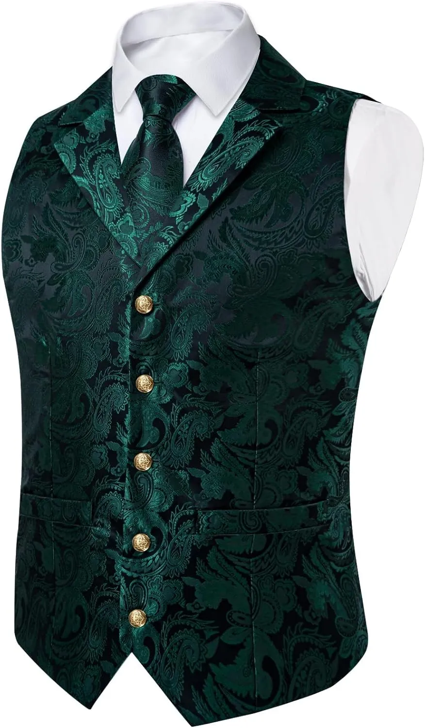 DiBanGu Silk Vest Tie Set for Men,Woven Paisley Dress Waistcoat and Bowtie Pocket Square Cufflinks Lapel Pin Formal Suit Vest
