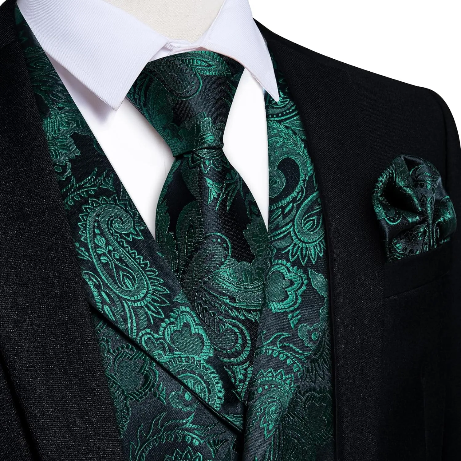DiBanGu Silk Vest Tie Set for Men,Woven Paisley Dress Waistcoat and Bowtie Pocket Square Cufflinks Lapel Pin Formal Suit Vest