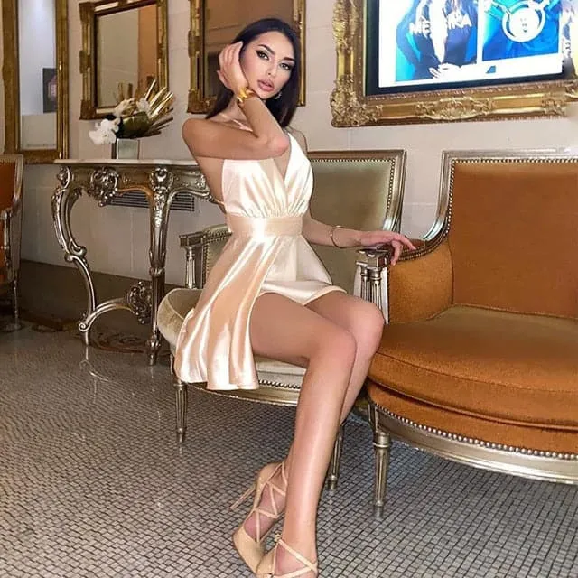 DressBetty - Summer Strap Satin Sexy Backless Mini Dress