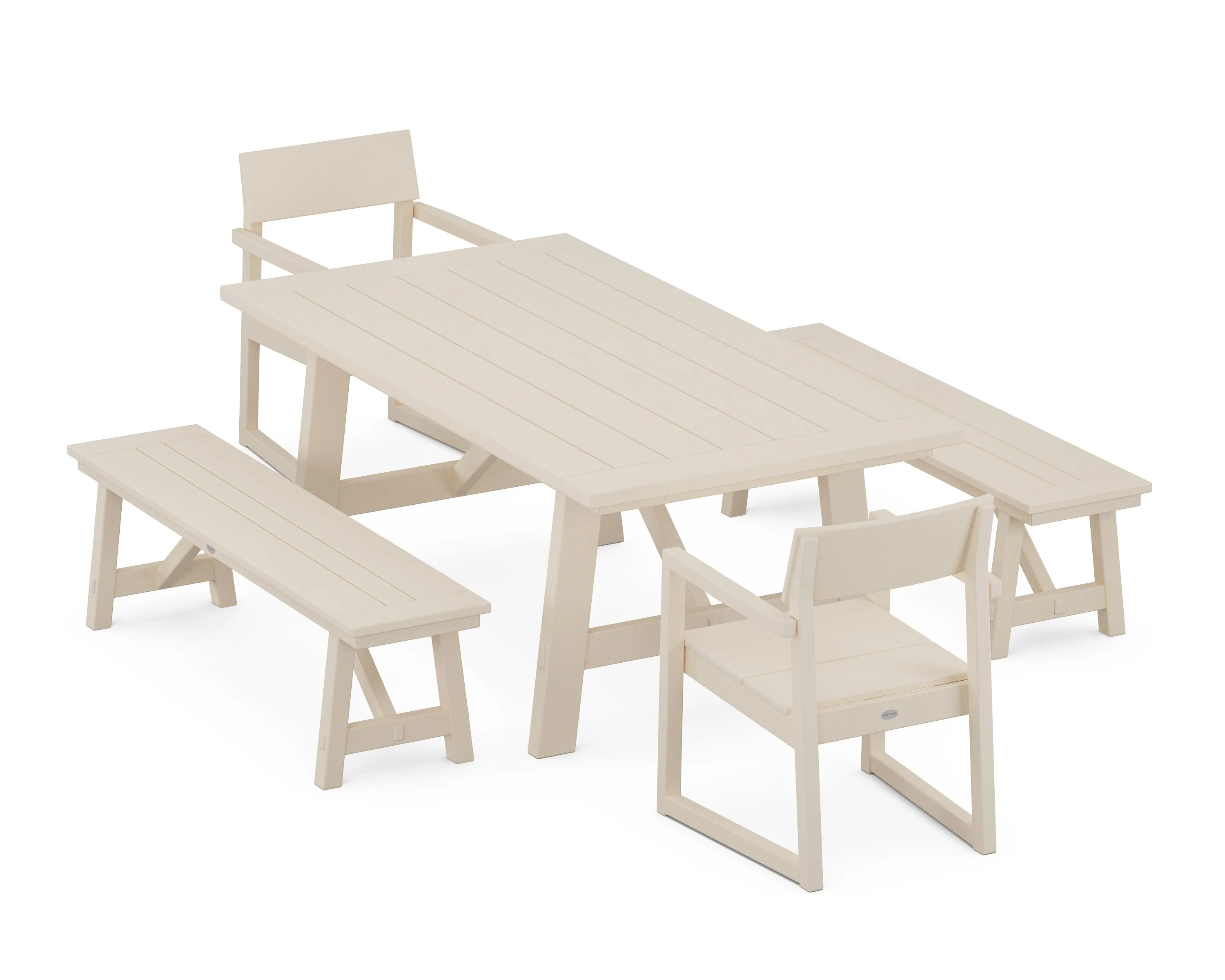 EDGE 5-Piece Rustic Farmhouse Dining Set With Benches
