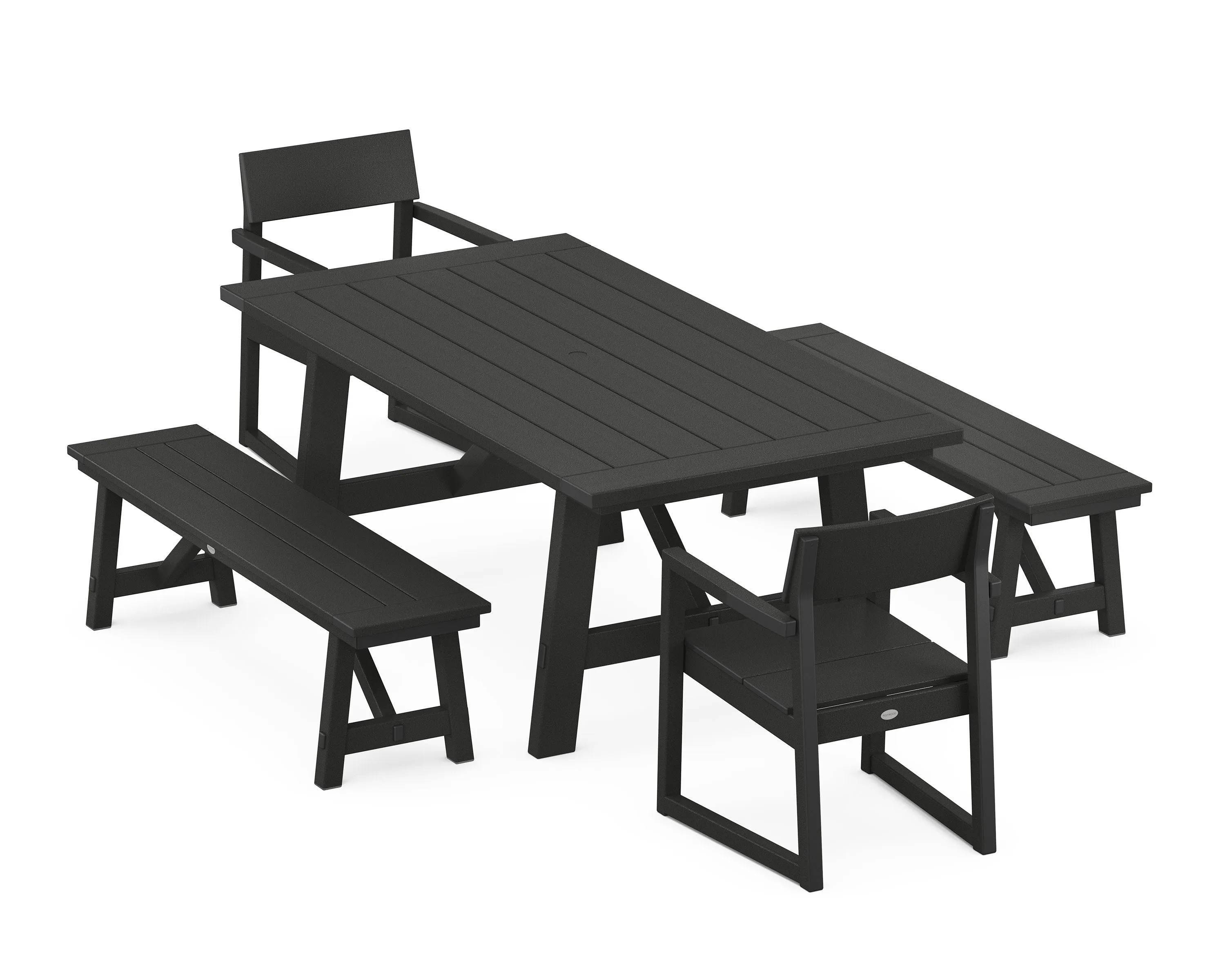 EDGE 5-Piece Rustic Farmhouse Dining Set With Benches