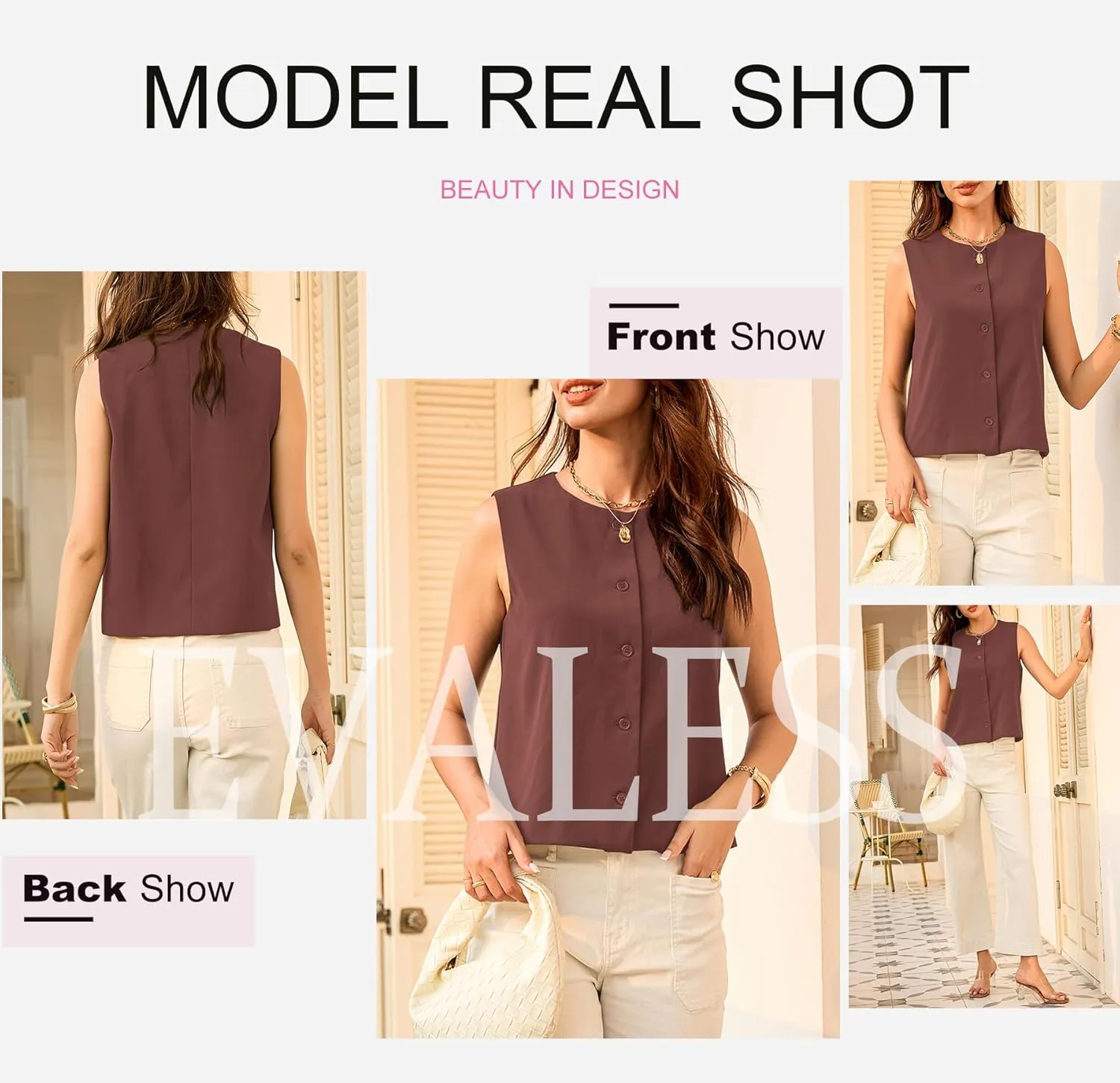 EVALESS Vest for Women 2025 Button Down Sleeveless Blazer Suit Vest Cropped Waistcoat Spring Summer Casual Outfits