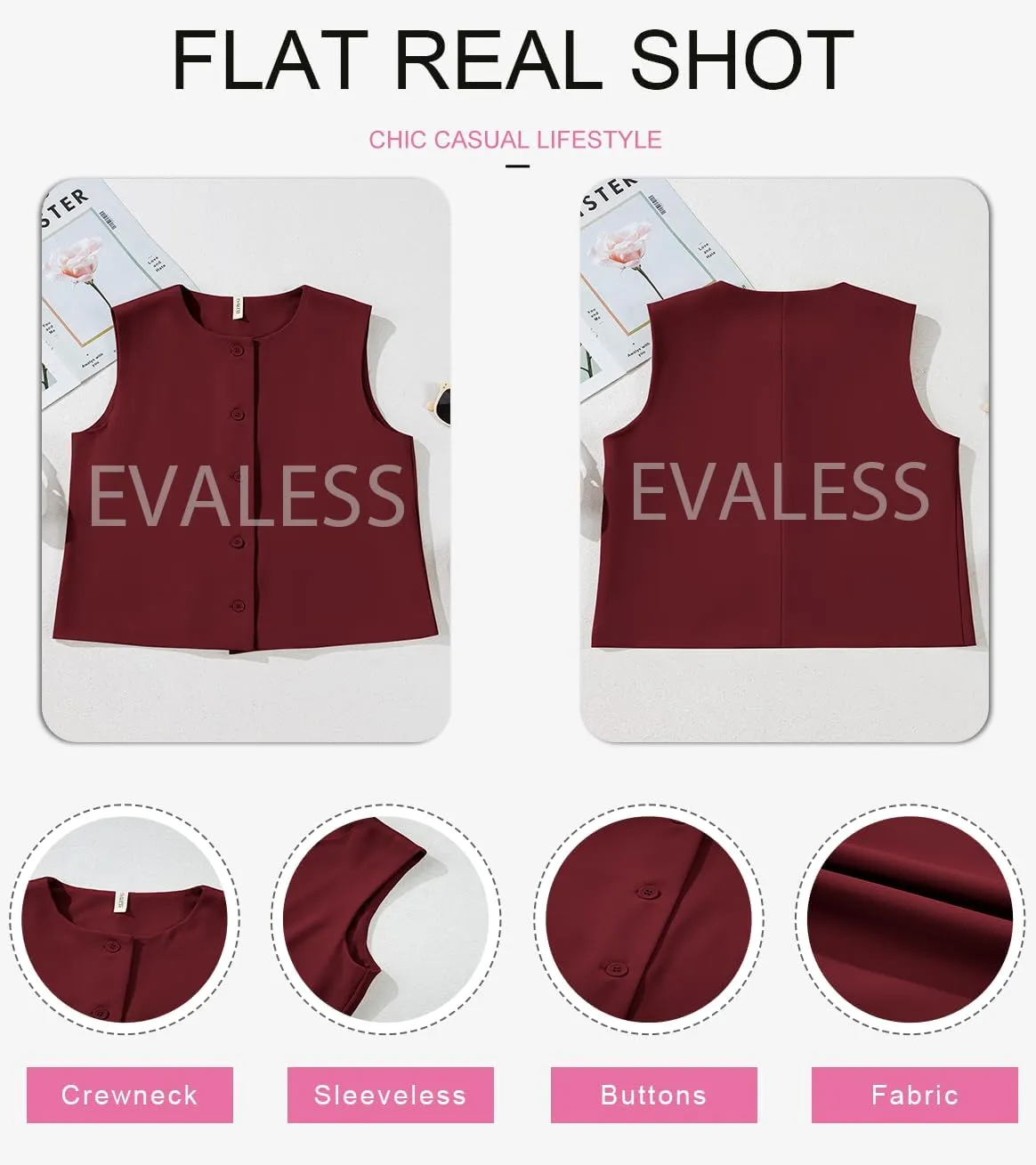 EVALESS Vest for Women 2025 Button Down Sleeveless Blazer Suit Vest Cropped Waistcoat Spring Summer Casual Outfits