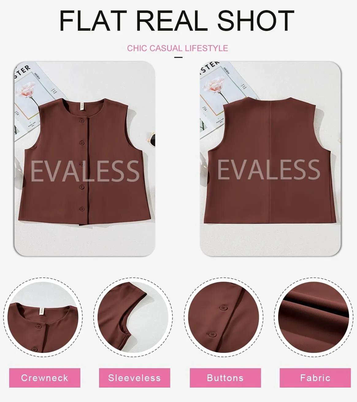 EVALESS Vest for Women 2025 Button Down Sleeveless Blazer Suit Vest Cropped Waistcoat Spring Summer Casual Outfits