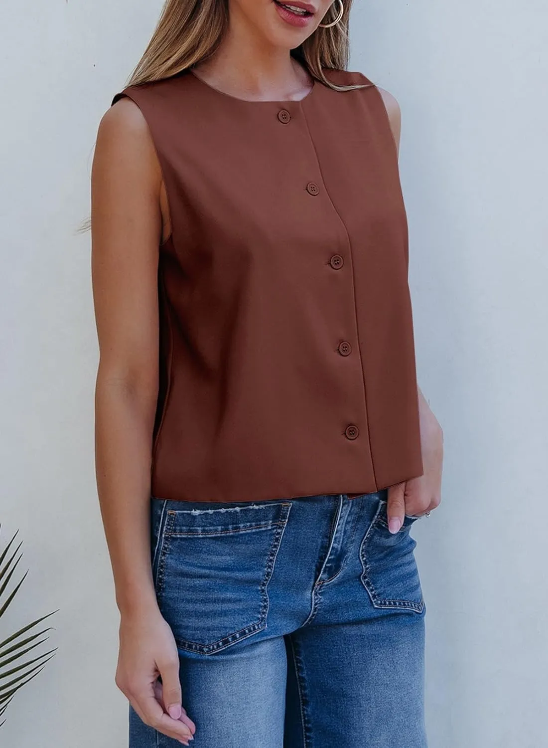 EVALESS Vest for Women 2025 Button Down Sleeveless Blazer Suit Vest Cropped Waistcoat Spring Summer Casual Outfits