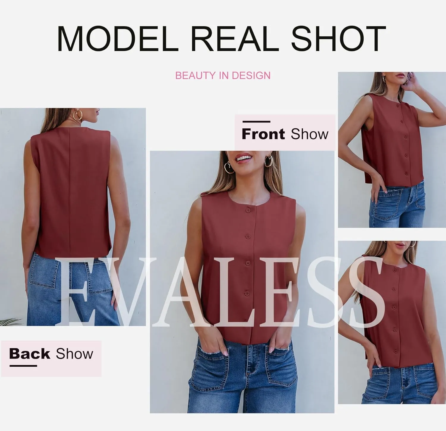 EVALESS Vest for Women 2025 Button Down Sleeveless Blazer Suit Vest Cropped Waistcoat Spring Summer Casual Outfits