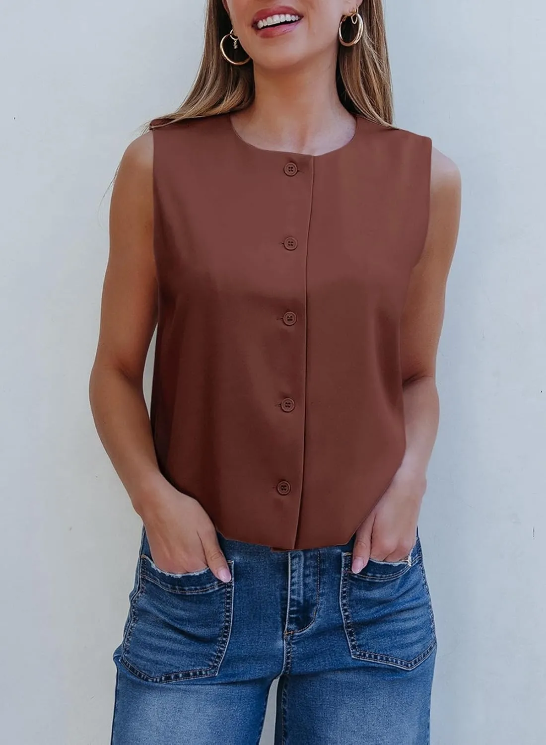 EVALESS Vest for Women 2025 Button Down Sleeveless Blazer Suit Vest Cropped Waistcoat Spring Summer Casual Outfits