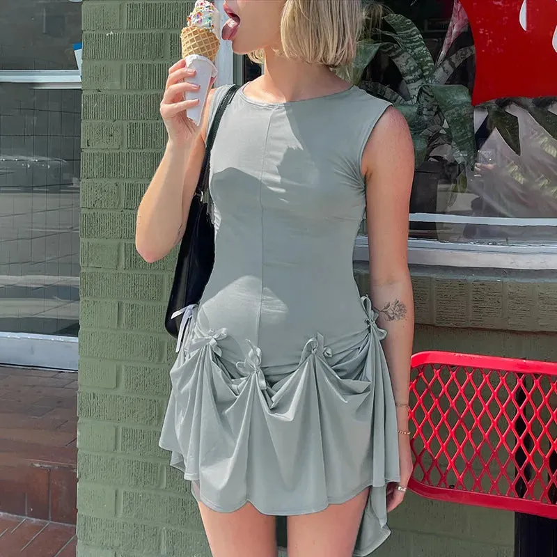 Fashionkova  Fashion Slim Bows Bandage Mini Dresses For Women Double Wear Vest Dress Female Sleeveless Hig Waisted Clubs Party Dress