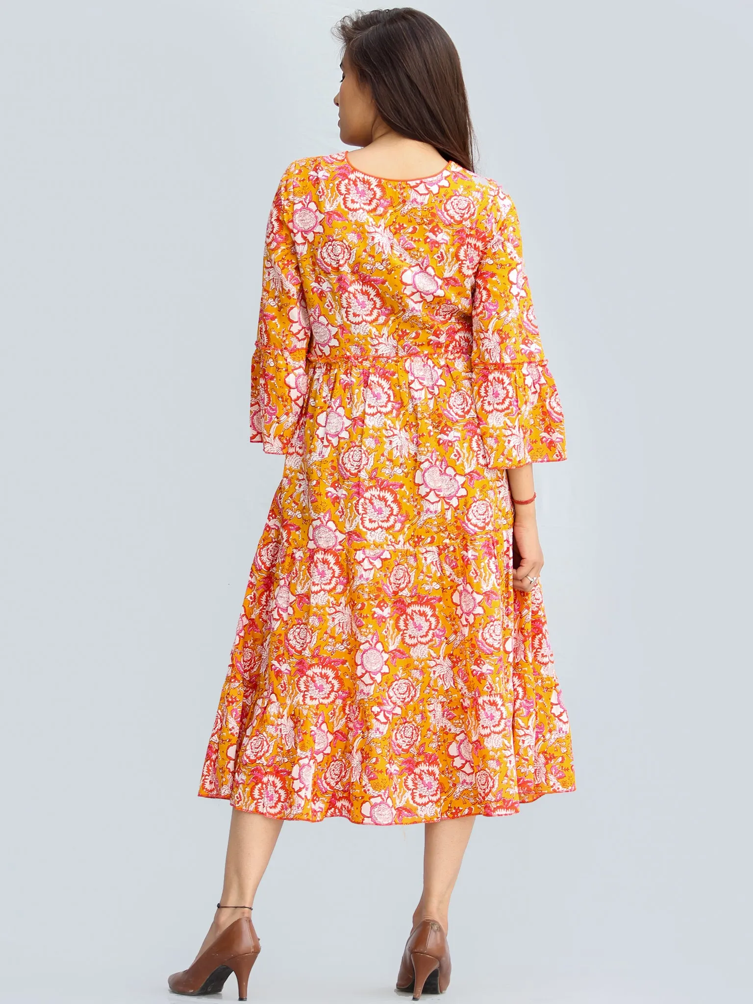 Fazna - Block Printed Cotton Midi Dress With Tassels - D425F2245