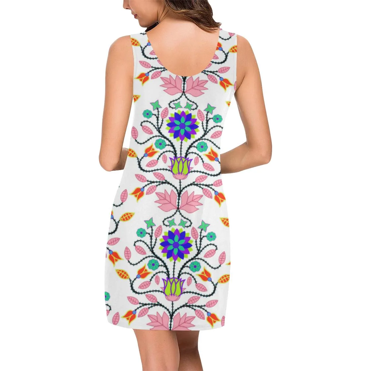 Floral Beadwork Four Clans White IkstsÃ­miwa Vest Dress