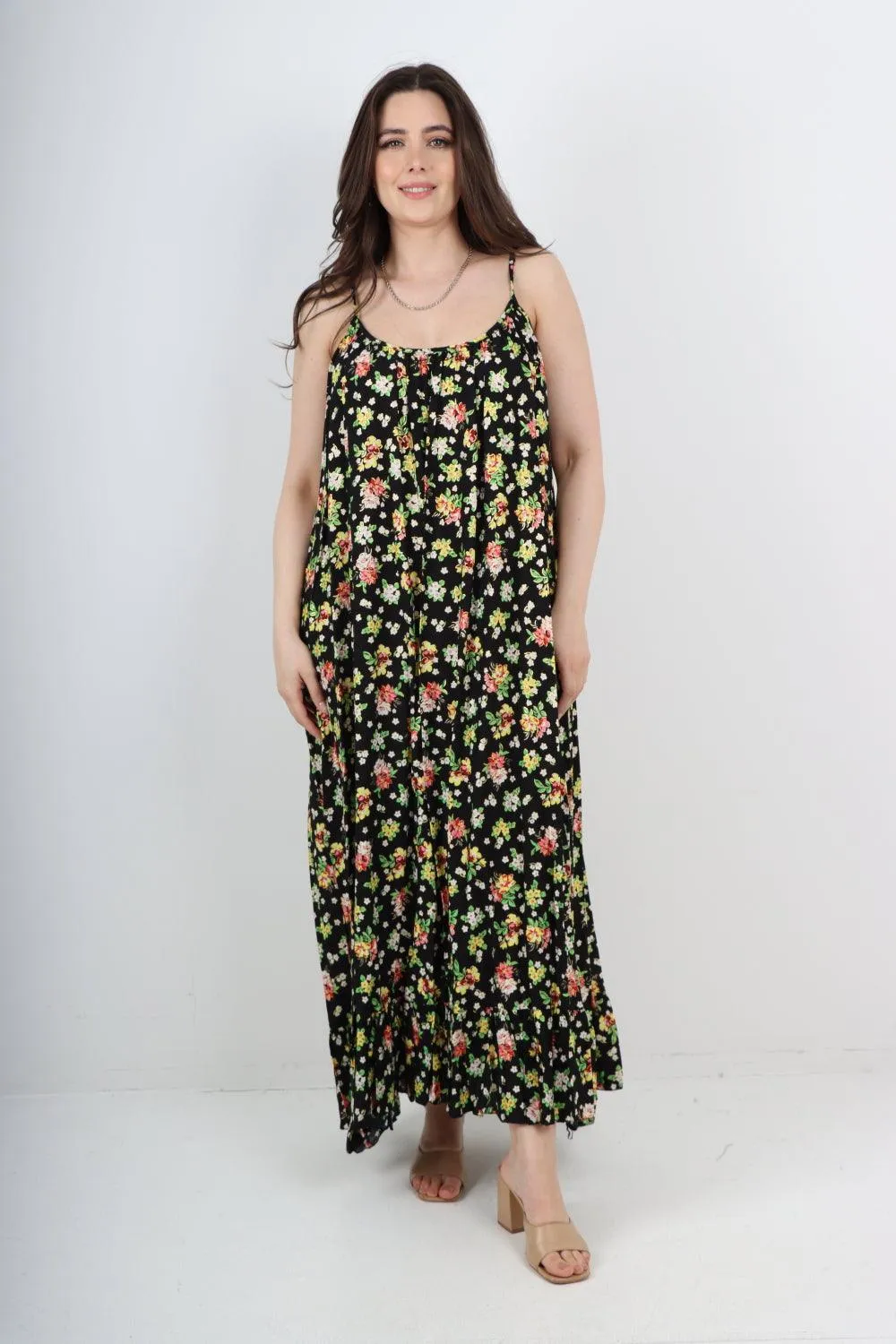 Floral Print  Frill Bottom Sleeveless Vest Sun Dress