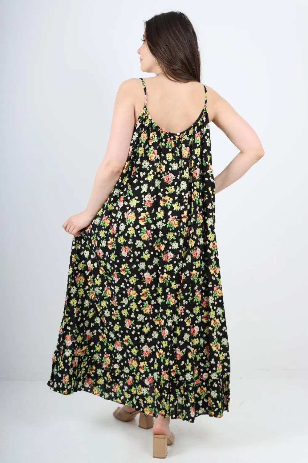 Floral Print  Frill Bottom Sleeveless Vest Sun Dress