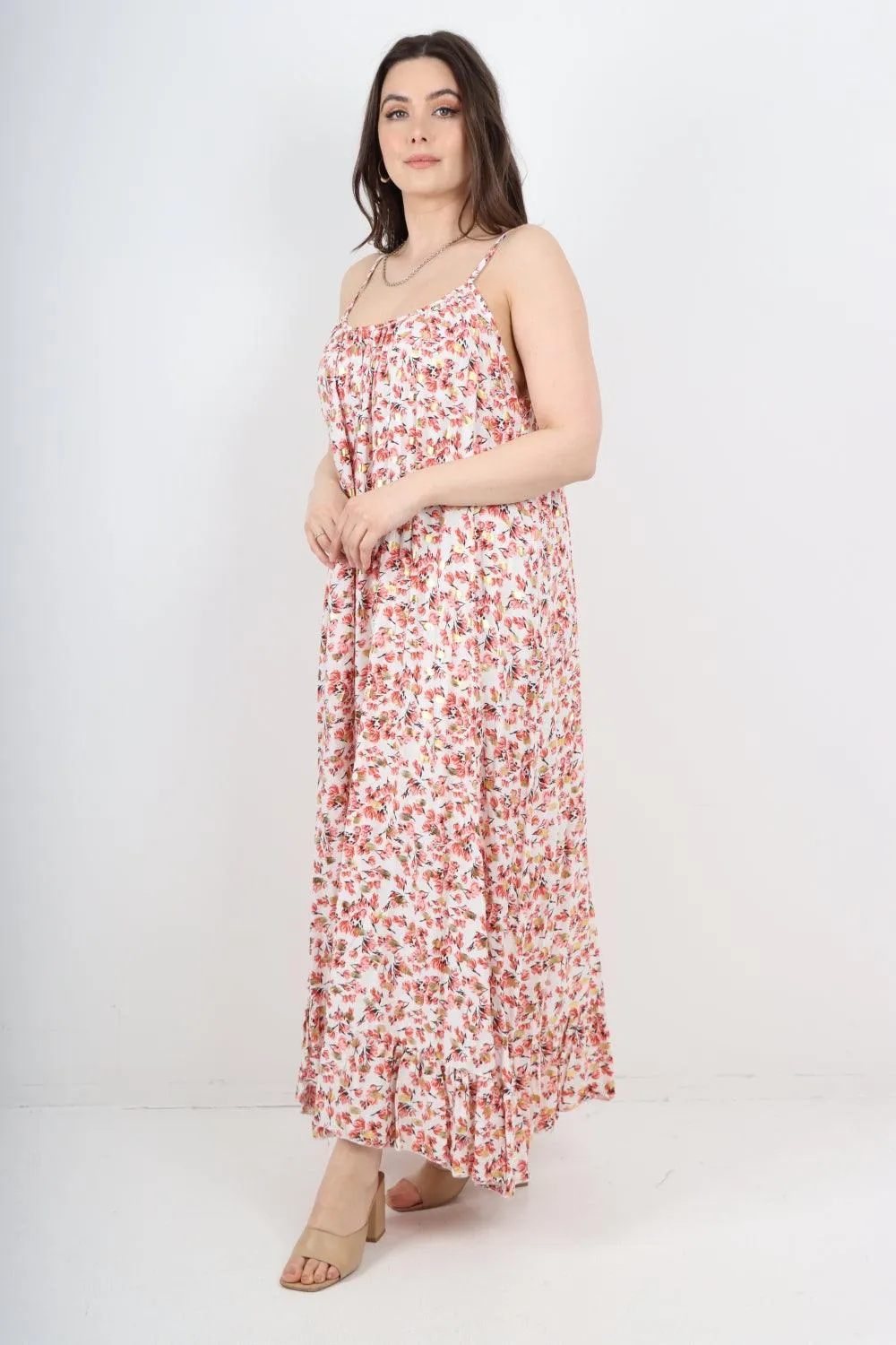 Floral Print  Frill Bottom Sleeveless Vest Sun Dress