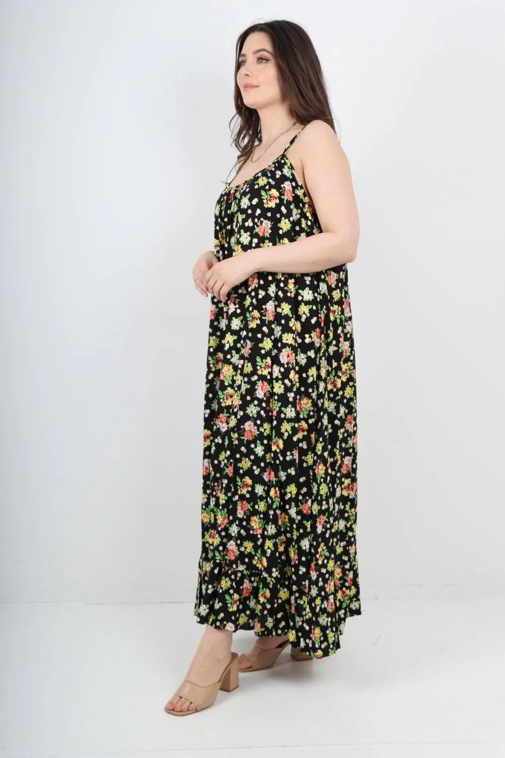 Floral Print  Frill Bottom Sleeveless Vest Sun Dress